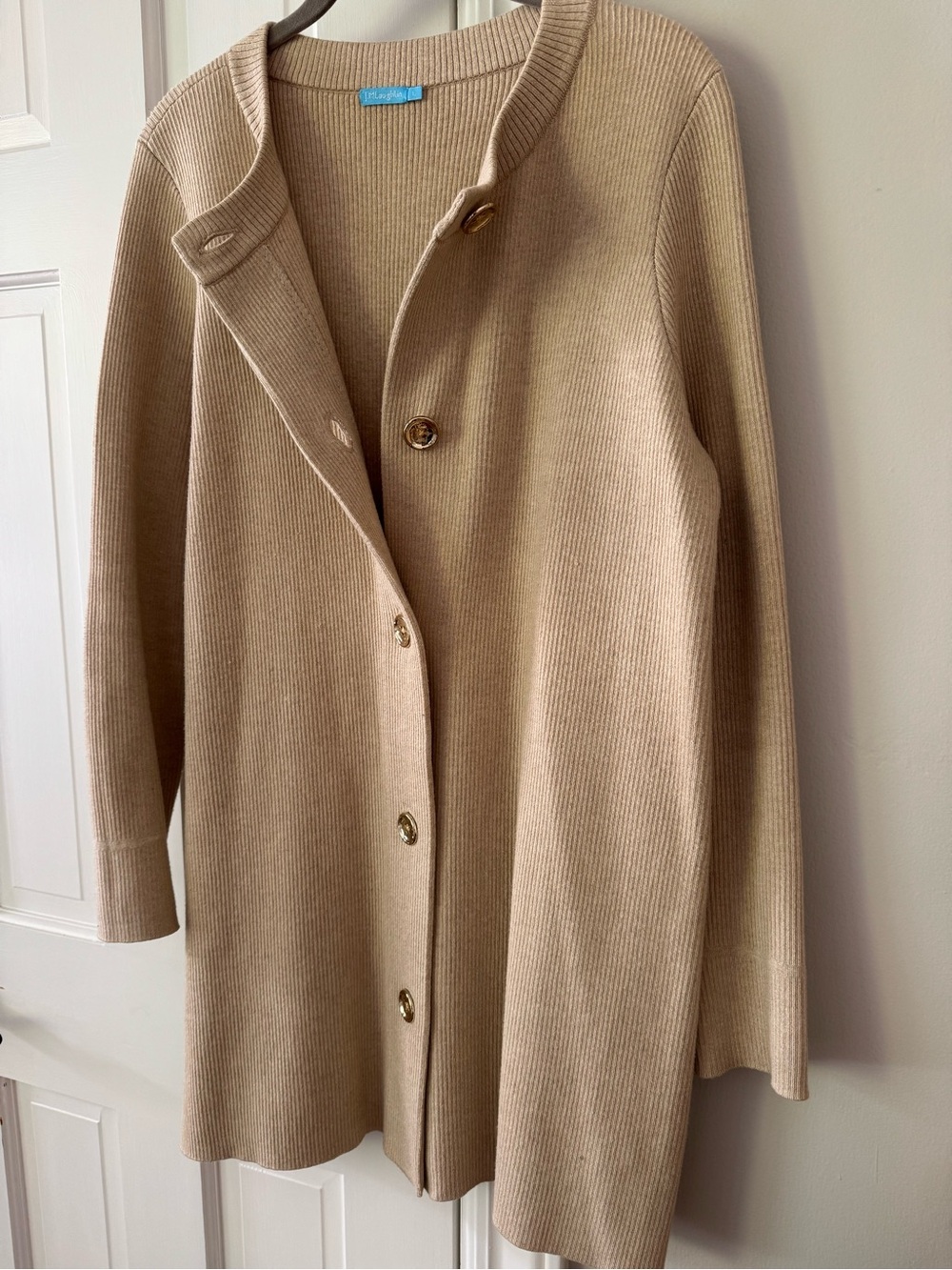 J. McLaughlin Cream Ribbed Button-Front Cardigan - Picture 4 of 5